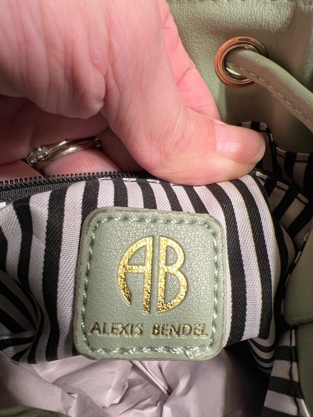 Alexis Bendel Light Sage Quilted Mini Drawstring Backpack with Gold Logo - Picture 2 of 8